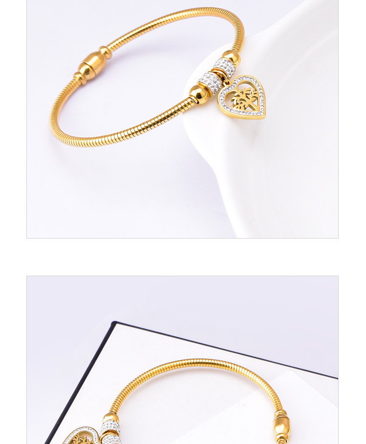 Bangle Classification 304 Stainless Steel Chain Material Fashion Tree Heart Shape 304 Stainless Steel 18K Gold Plated Rhinestones Stainless Steel Bracelets In Bulk