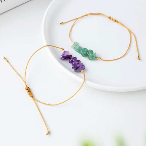 European and American popular irregular gravel raw stone hand-woven bracelet bohemian style tiger eye amethyst beach bracelet