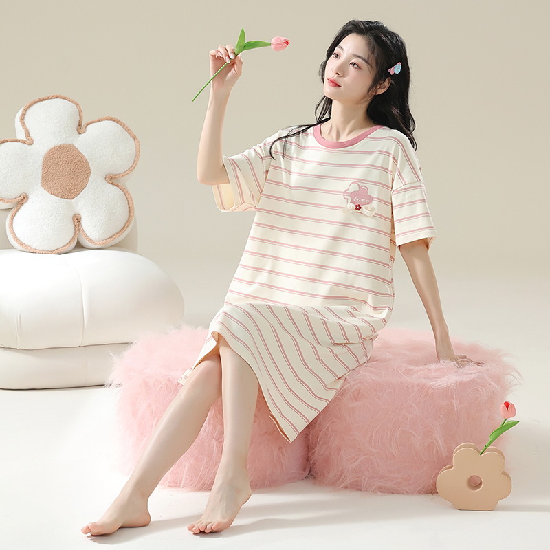 [Personalizado] 7A pijama de manga corta de algodón antibacteriano de gran tamaño gordo m200 kg camisón de maternidad verano femenino dulce y lindo