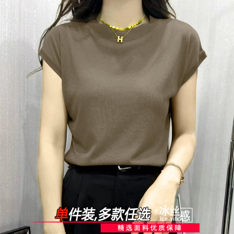 2025 New Short-Sleeve Regular Shoulder Versatile Flutter Sleeve Summer T-Shirt for Women, Loose Round Neck, Slim Fit, Breathable Top