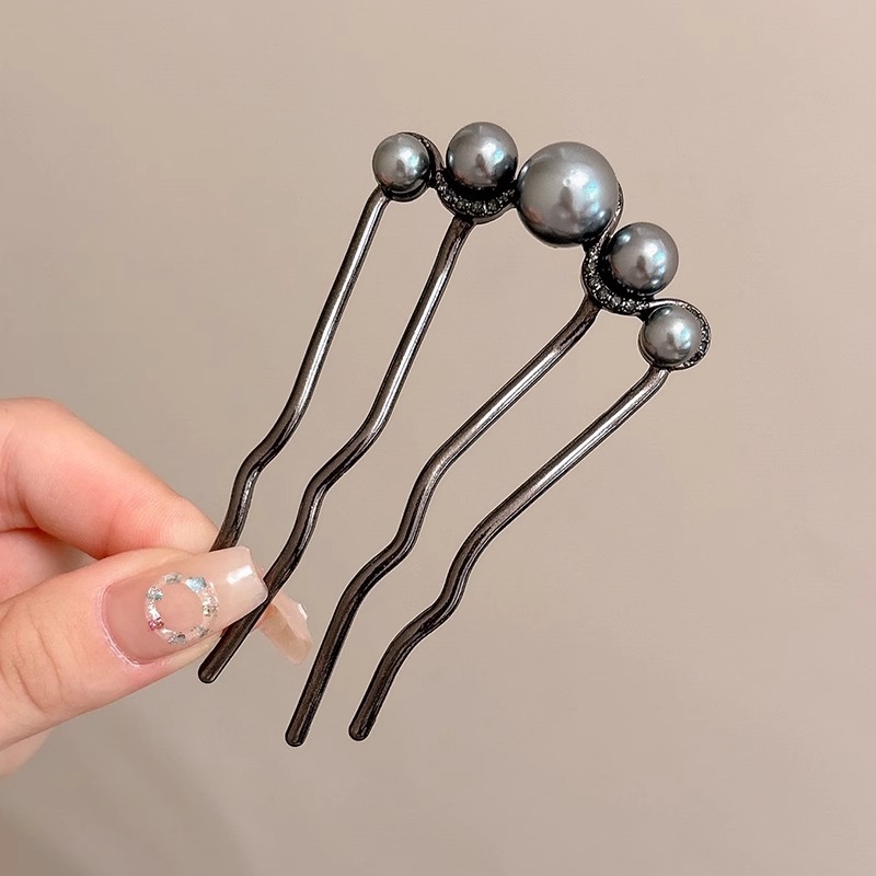 A151 antiguo estilo de perlas de bala negra en forma de U pinzas de cabello nuevo artefacto de cabello de estilo chino de alta calidad