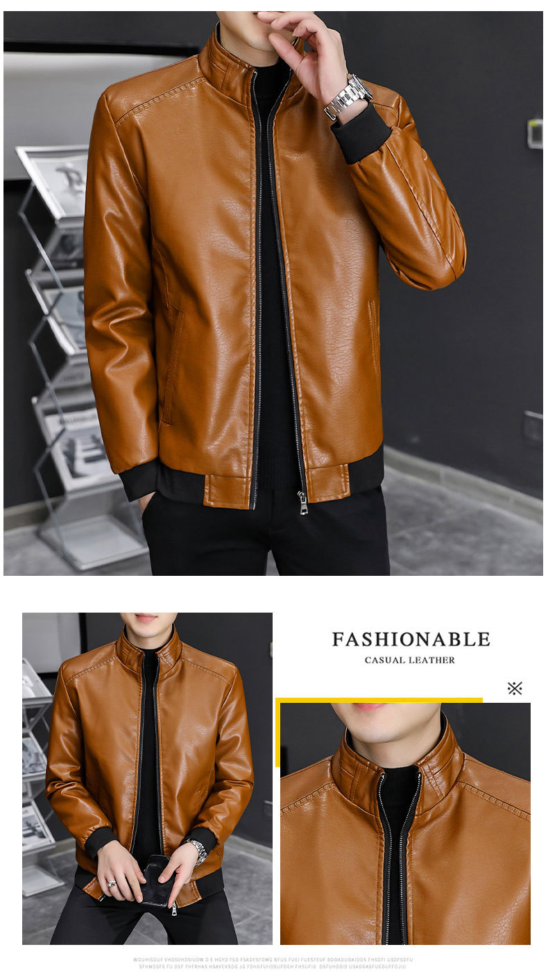Men's Leather Jacket Slim Fit Warm Plush Winter Coat For Men_voghion.com