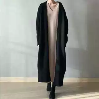 宽松毛衣秋冬装女百搭超长款过膝开衫外套慵懒风针织衫新款女