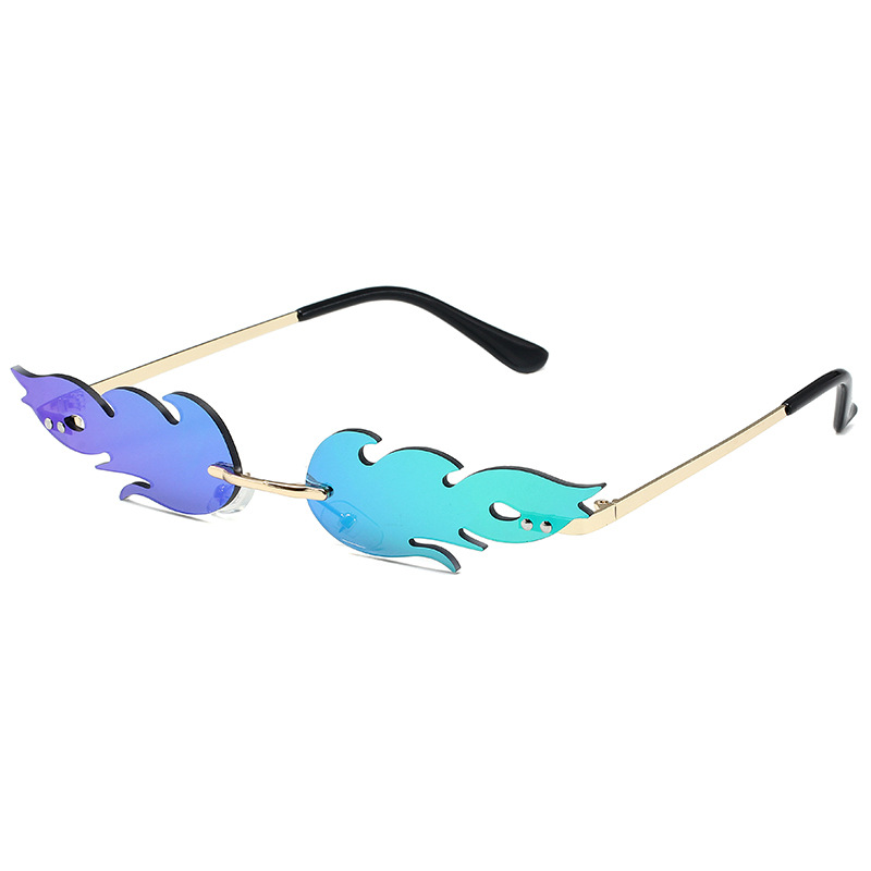 2021 new cross-border flame sunglasses personalized fashion sunglasses metal frameless party glasses factory wholesale