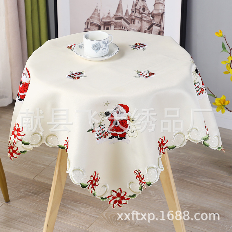 厂家批发圣诞绣花工艺餐桌垫酒店桌布台布 家用化纤多用巾餐桌布