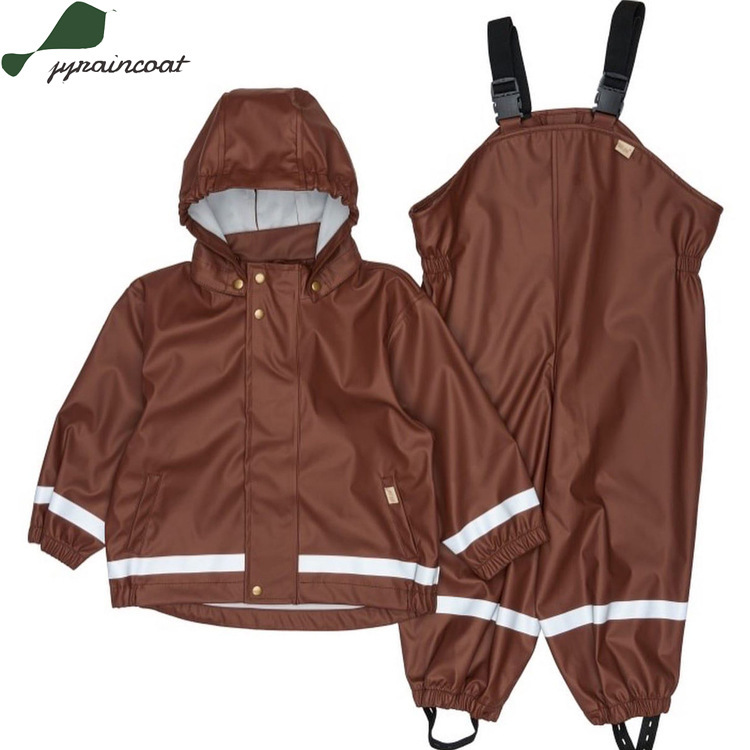 Raincoat Factory Custom-Made Pu Raincoat Waterproof Jacket for Young Kidsren Baby Split Rain Pants Suit Wholesale High Frequency Hot Pressing