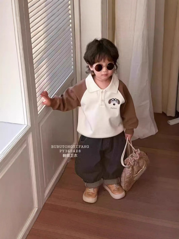 男童翻领卫衣秋季儿童衣服休闲运动风长袖拼袖眼镜狗Polo衫上衣|undefined