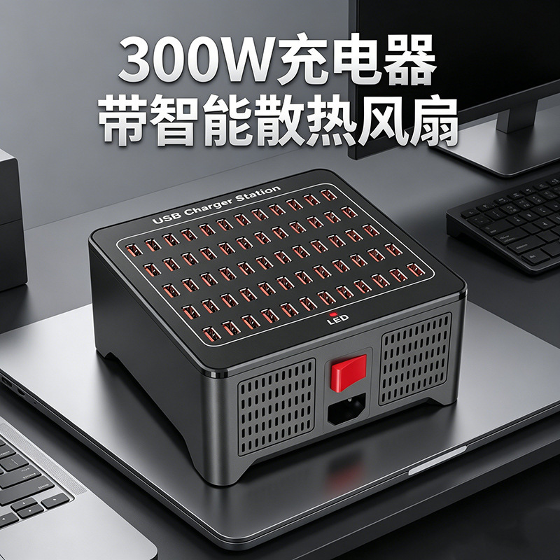 Cross-Border 60-Port Power Adapter 300W Mobile Phone Charging Station Studio Office USB Multi-Port Desktop Charger