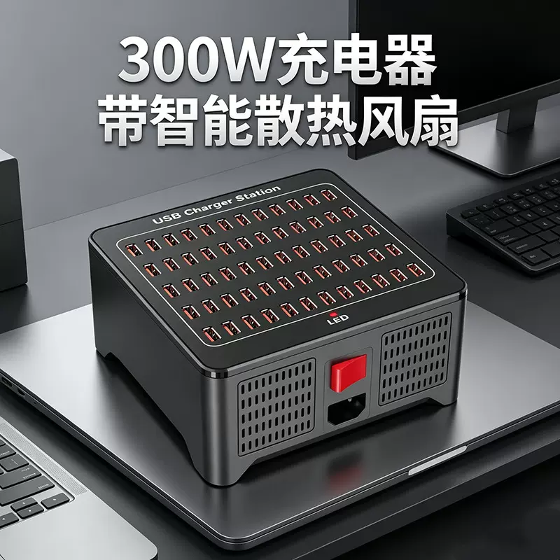 跨境60口电源适配器300W手机充电站工作室办公USB多口桌面充电器