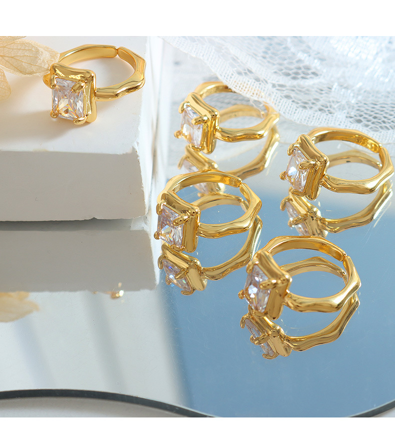 Simple Style Lingge Copper Open Ring Plating Rhinestones Copper Rings