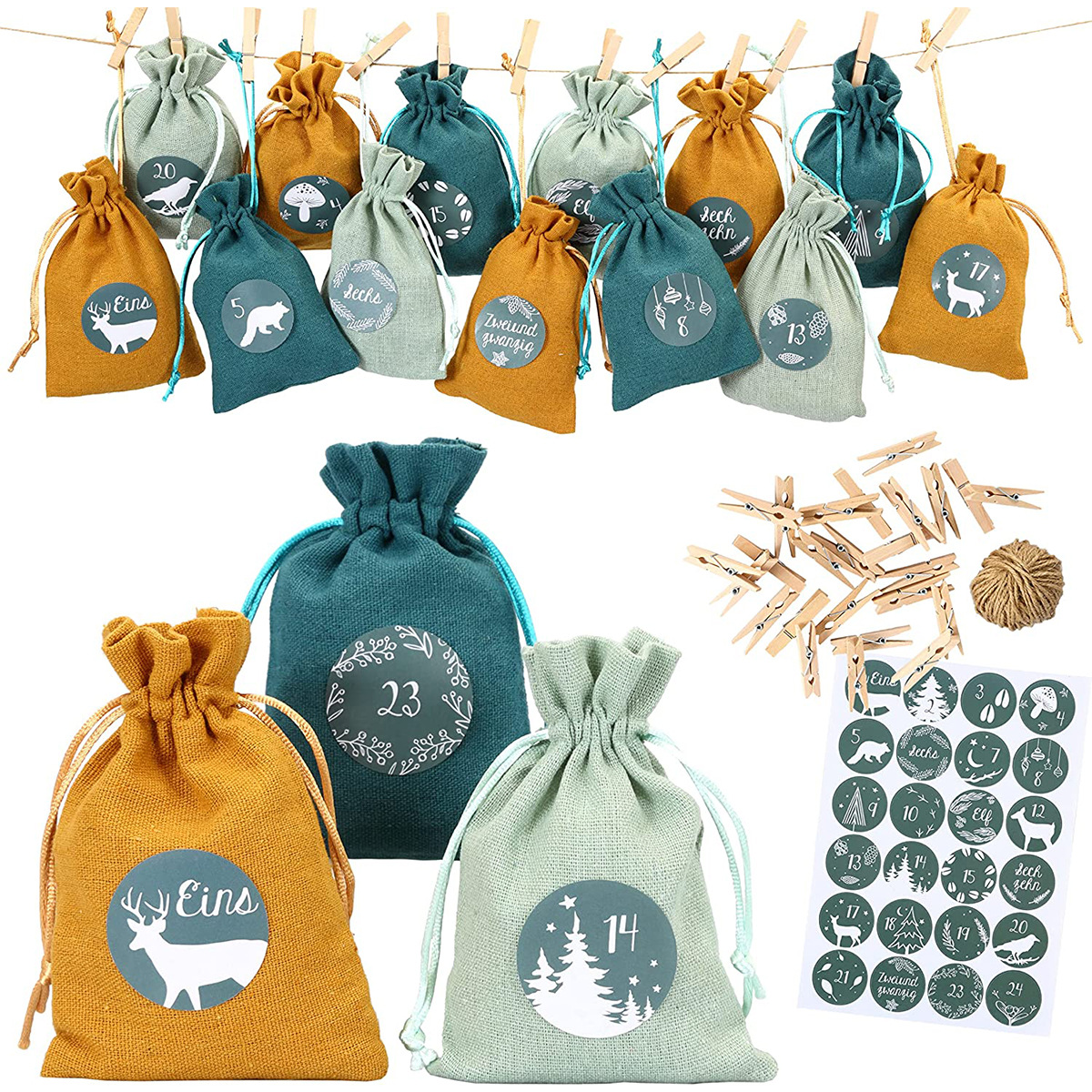 2023新款圣诞棉布袋套装 饼干糖果包装袋 24降临日倒计时束口袋