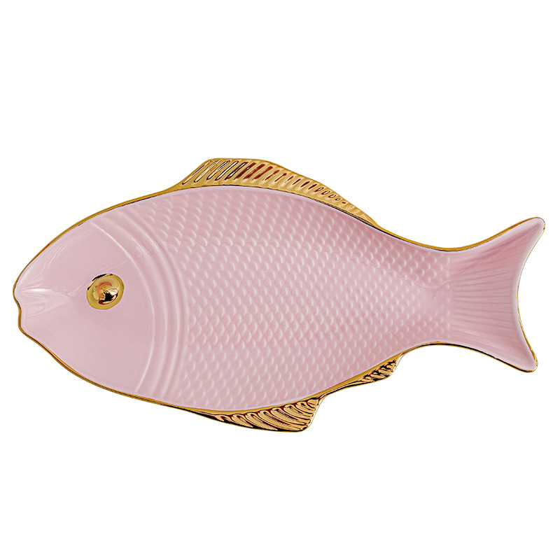 Placa en forma de pez Placa de cerámica creativa Hogar personalizado plato de pescado al vapor nórdico Luz de lujo neto rojo postre de alto aspecto plato largo