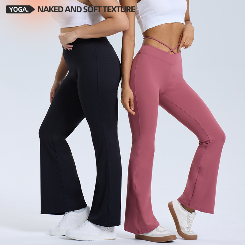 Nuevos pantalones de micro-yoga transfronterizos de mujer desnuda alta elasticidad V cintura correa adelgazante pantalones deportivos sueltos