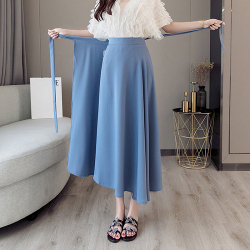 2025 Spring Korean One-Piece Belted High-Waisted Medium-Length A-Line French Knee-Length Wrap Dress for Women