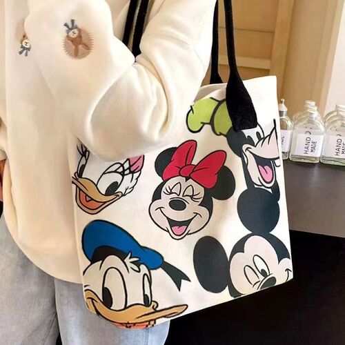 Cross-border new canvas bag for women, large capacity bag, 2024 new cute cartoon hand-held tote bag