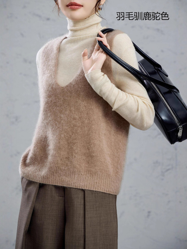 ウール95、カシミア5、起毛ノースリーブカシミヤセーター、起毛ロングヘアートップ、ボトムベスト、ベスト、レディースアウター|undefined