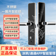 不锈钢通通指纹锁家用防盗门密码锁户外防水防冻一握开涂鸦智能锁