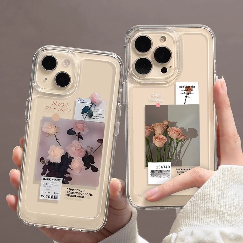 新款ins風插畫玫瑰適用蘋果15promax手機殼iPhone14高級感13透明1