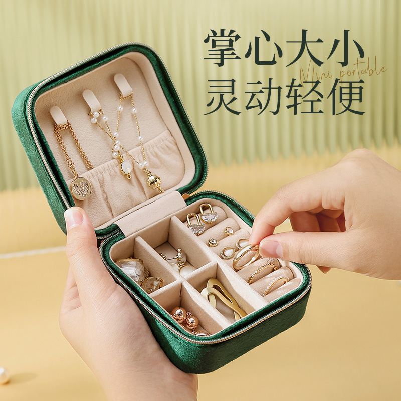 Caja de joyería de franela caja de almacenamiento Amazon europea y americana de doble capa de almacenamiento de joyas caja de joyería portátil para el hogar para viajes