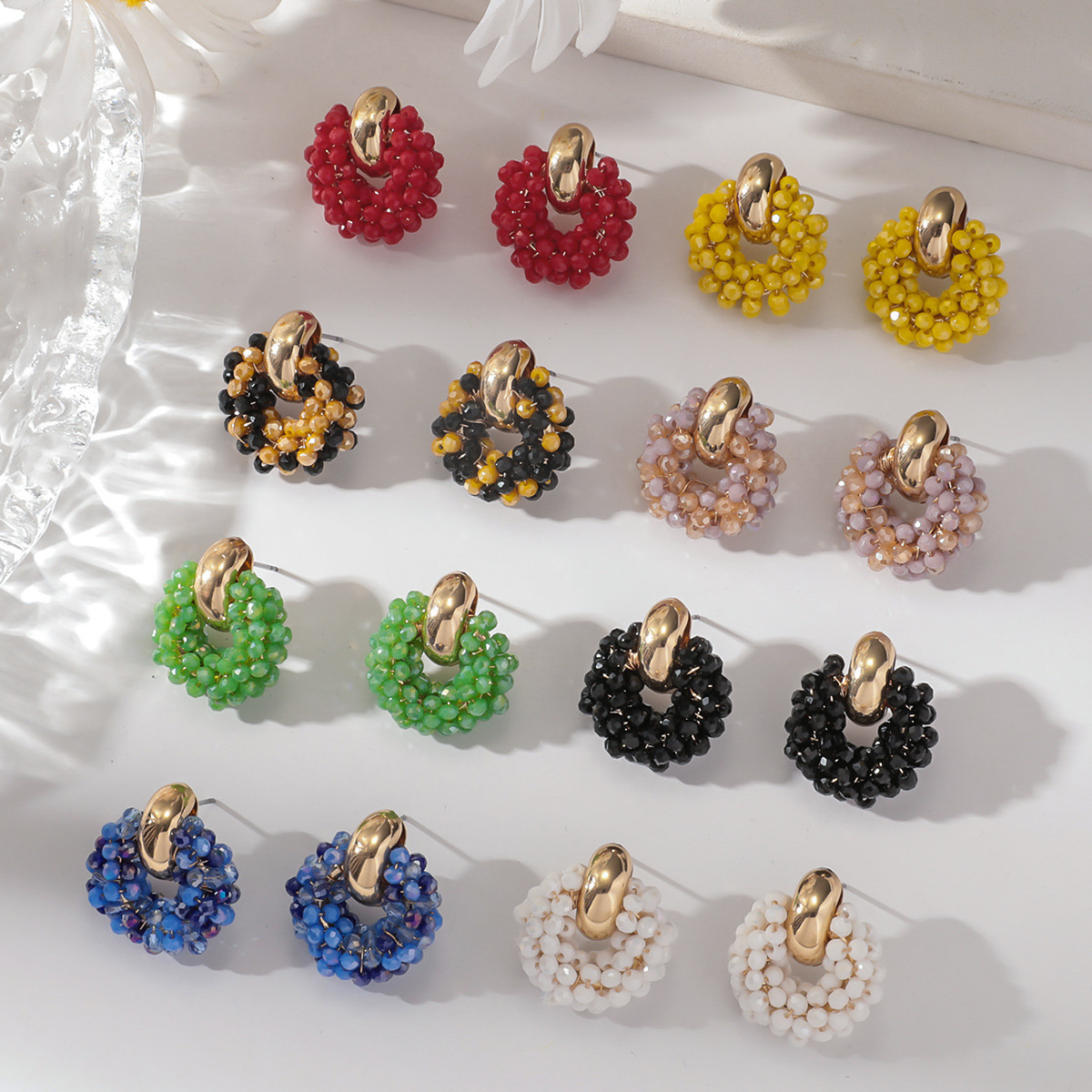 12g Weight 1 Pair Elegant Lady Geometric Artificial Crystal Alloy Ear Studs