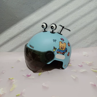 3C Children Summer Helmet Electric Motorcycle Riding Protection 7-15 Years Old Summer Primary School Boys and Girls Safety Helmet (Motosiklet kaskı (dəbilqə)) - black-short-light-blue-car-bear-black-eyes-black-windmill-7-15-years-old