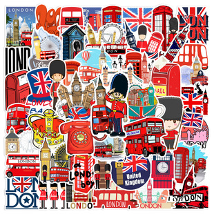 50 British style London graffiti stickers personalized decorative suitcase motorcycle helmet phone case waterproof stickers