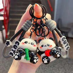 クリエイティブメッキパンダのキーホルダーかわいいPVC人形カップルのかばんストラップ自動車ペンダントプレゼント