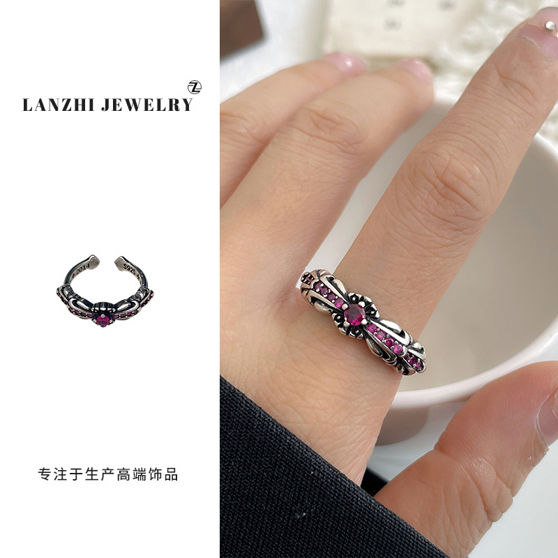 Lan Zhi 925 anillo de plata esterlina personalidad punk exagerado diseño joyería hip hop anillo abierto no desvanecimiento nicho