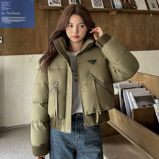 Short Cotton Coat for Women, 2025 Winter New Korean Style Stand Collar Casual down Cotton Jacket, Patchwork Loose Thickened Outerwear Trendy