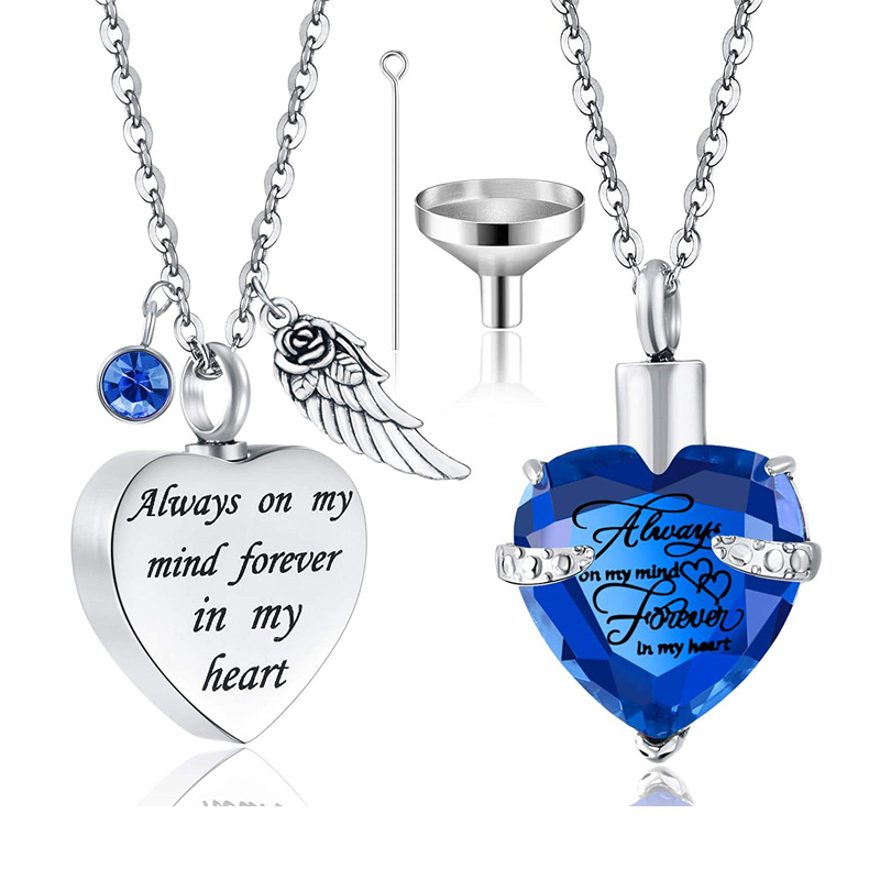 Joyería conmemorativa de cenizas de hueso fijo collar de vidrio tallado mascota ataúd cinerario cumpleaños amor colgante piedra collar de acero inoxidable