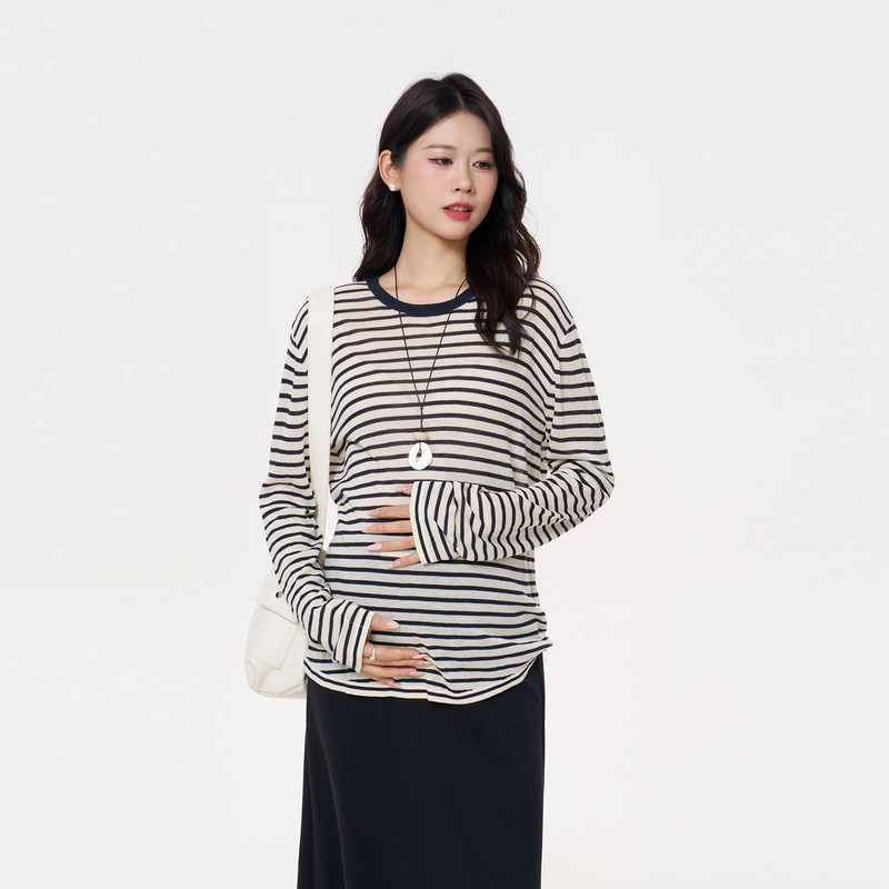 Masanon Maternity Wear Spring 2026 New Striped Top That Doesn'T Show the Belly, High-End Commuter Outfit for Pregnant Moms Masanon Maternity Wear Spring 2026 New Striped Top That Doesn'T Show the Belly, High-End Commuter Outfit for Pregnant Moms