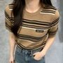 套头撞色新品条纹上衣