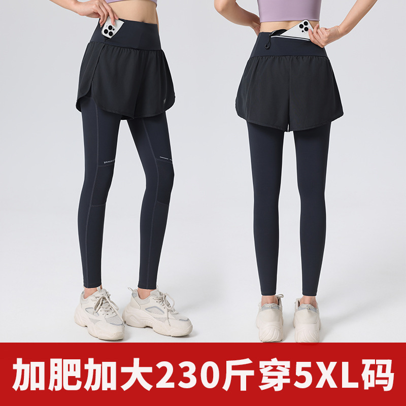 New High-Waisted Sports Fitness Yoga Pants, Faux Two-Piece Plus-Size Skirt Pants, Butt-Lifting Running Quick-Dry Pants for Women, Large Size