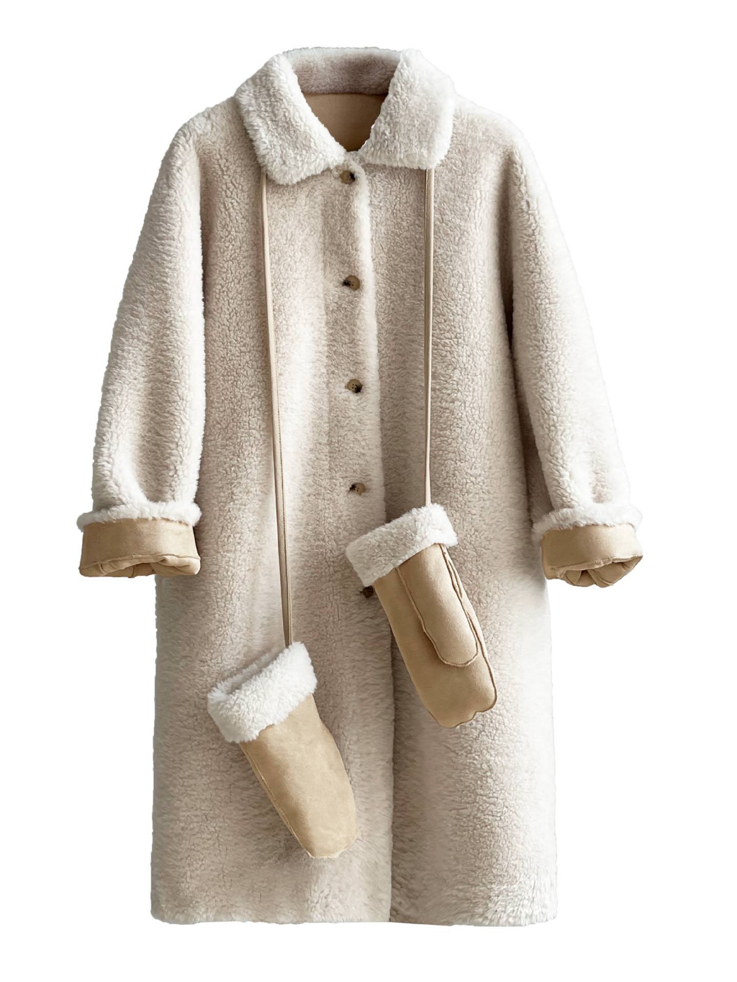 有手套羊羔毛大衣