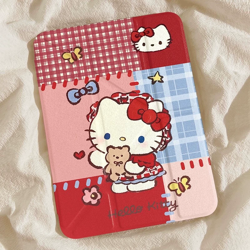 Красная клетчатая обложка Hello Kitty для планшета iPad 10/11 поколения/ Air7/10.2/10.9/Pro