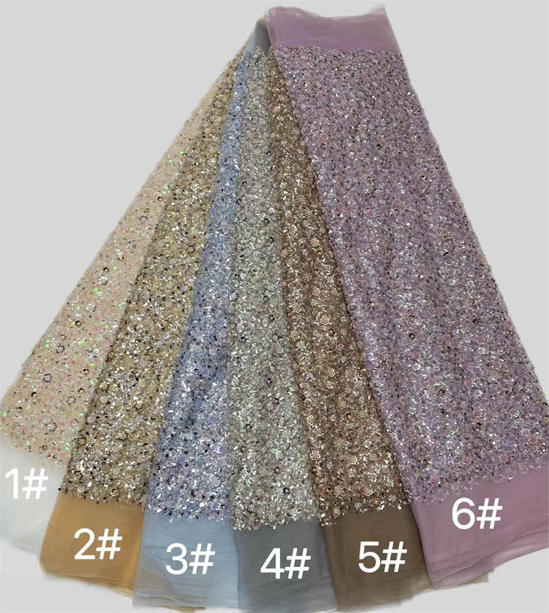 Tejido de malla de sequilla, tejido bordado de tubo de perlas, vestido de brindis, vestido de boda, suministro spot