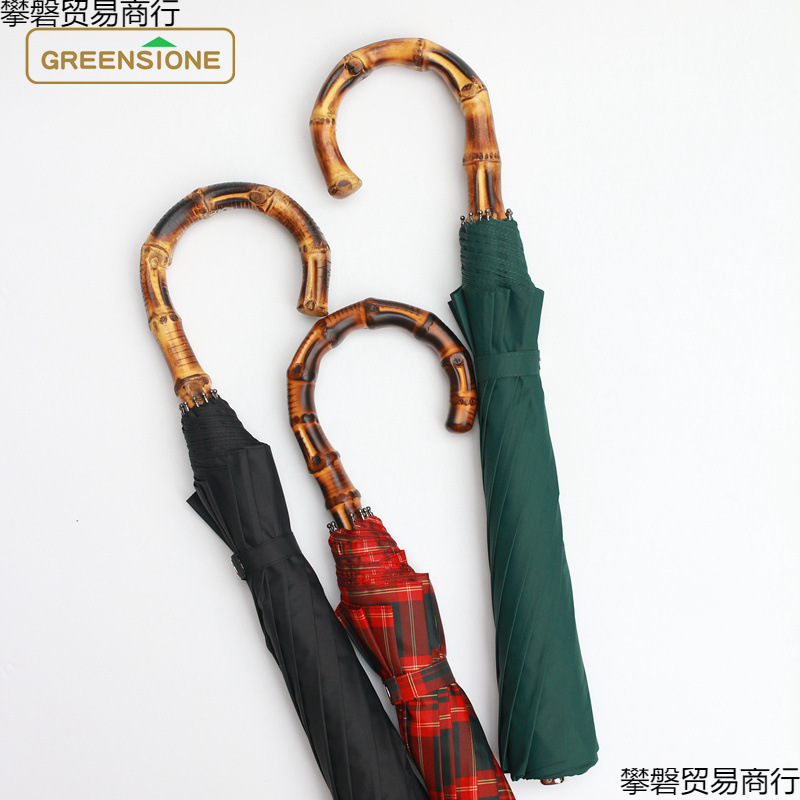 3Ew1 British Smoked Bamboo Handle Handmade Retro Elegant Gentleman Sunny Umbrella Curved Handle Foldableing Strong Wind Resistance