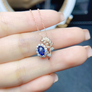 New natural sapphire pendant S925 silver inlaid main stone 4*6mm Joker net red explosions women's jewelry wholesale