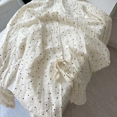 Korean version with larger size white polka dot long-sleeved shirt for summer slit coat top trendy exterior