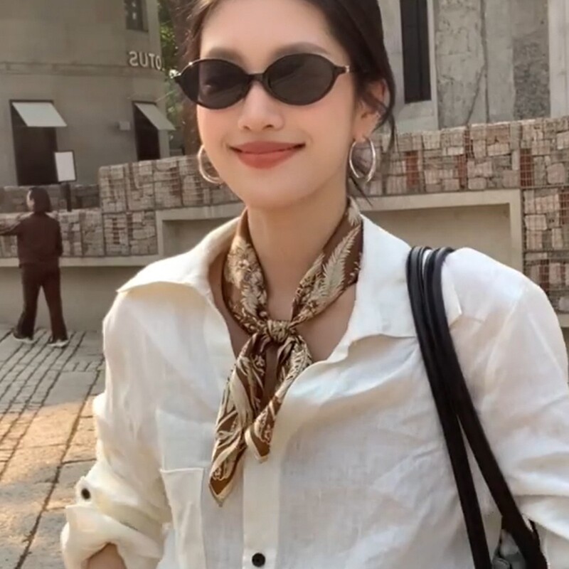 复古老钱风咖色印花丝巾个性气质百搭小方巾小众设计感时尚颈饰女|undefined