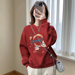 美式正肩小个子加绒加厚圆领卫衣女2025秋冬新款欧货宽松显瘦上衣