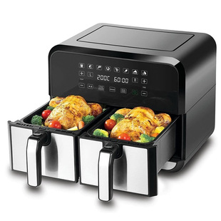 1700W Dual Zone Digital Smart Air Fryer 4L+4L Large Capacity Silver Foreign Trade Export Wholesale