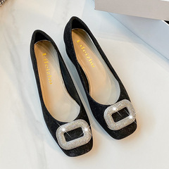 法式氣質仙女粗跟中跟單鞋女2024新款春秋晚晚鞋大碼女鞋41-43