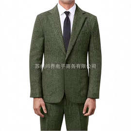 新款亚马逊西装男士套装三件套修身款商务宴会伴郎服新郎结婚装