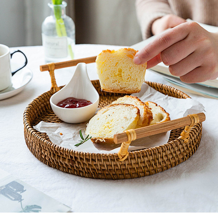 Cesta de desayuno Vietnam hecho a mano de ratán tejido plato de fruta cesta de pan hogar postre bandeja cesta de bambú japonés