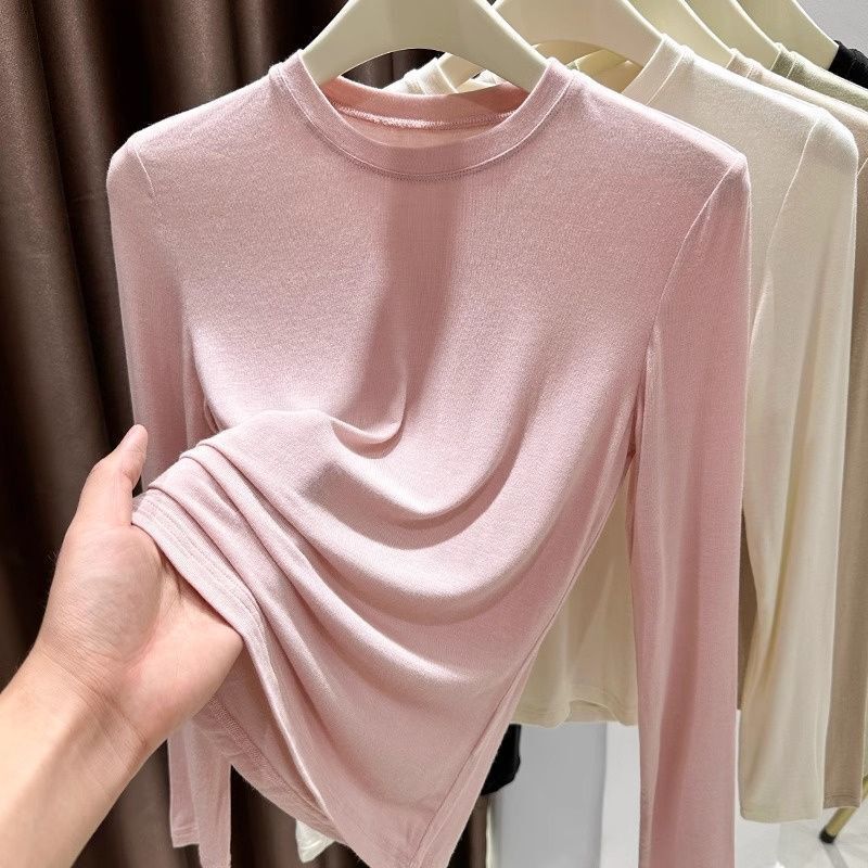Clearance Sale~ Pink Round-Neck Modal Base Shirt for Women, 2026 New Spring Long-Sleeve T-Shirt Top, Originally from the Store Clearance Sale~ Pink Round-Neck Modal Base Shirt for Women, 2026 New Spring Long-Sleeve T-Shirt Top, Originally from the Store