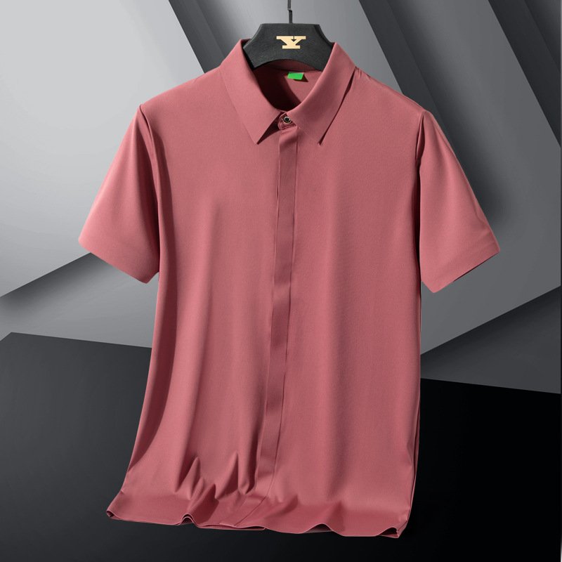 Camisas de manga corta de seda de hielo para hombres de negocios sin marcas sin escaldar chaqueta de verano delgada de secado rápido sin marcas prensado chaqueta al por mayor