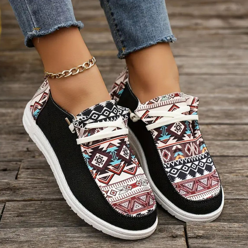 Spring 2024 New Style Lace-up Canvas Loafers Women's Flat Casual Shoes Women's Cloth Shoes Moms Shoes