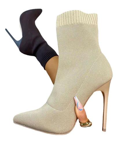 秋冬季新款工厂针织弹力靴尖头中筒袜子靴女高跟短靴瘦瘦靴女