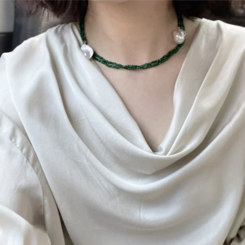 25g Weight Imitation Pearl Pendant Material Necklace Classification Green Pointed Crystal Chain Material 1 Piece Quantity Holiday, Party Occasion Imitation Pearl, Green Pointed Crystal Material Geometric, Solid Color Pattern Women's Gender Elegant Style Beaded Craft Elegant Geometric Solid Color Imitation Pearl Green Spinel  Wholesale Necklace 9